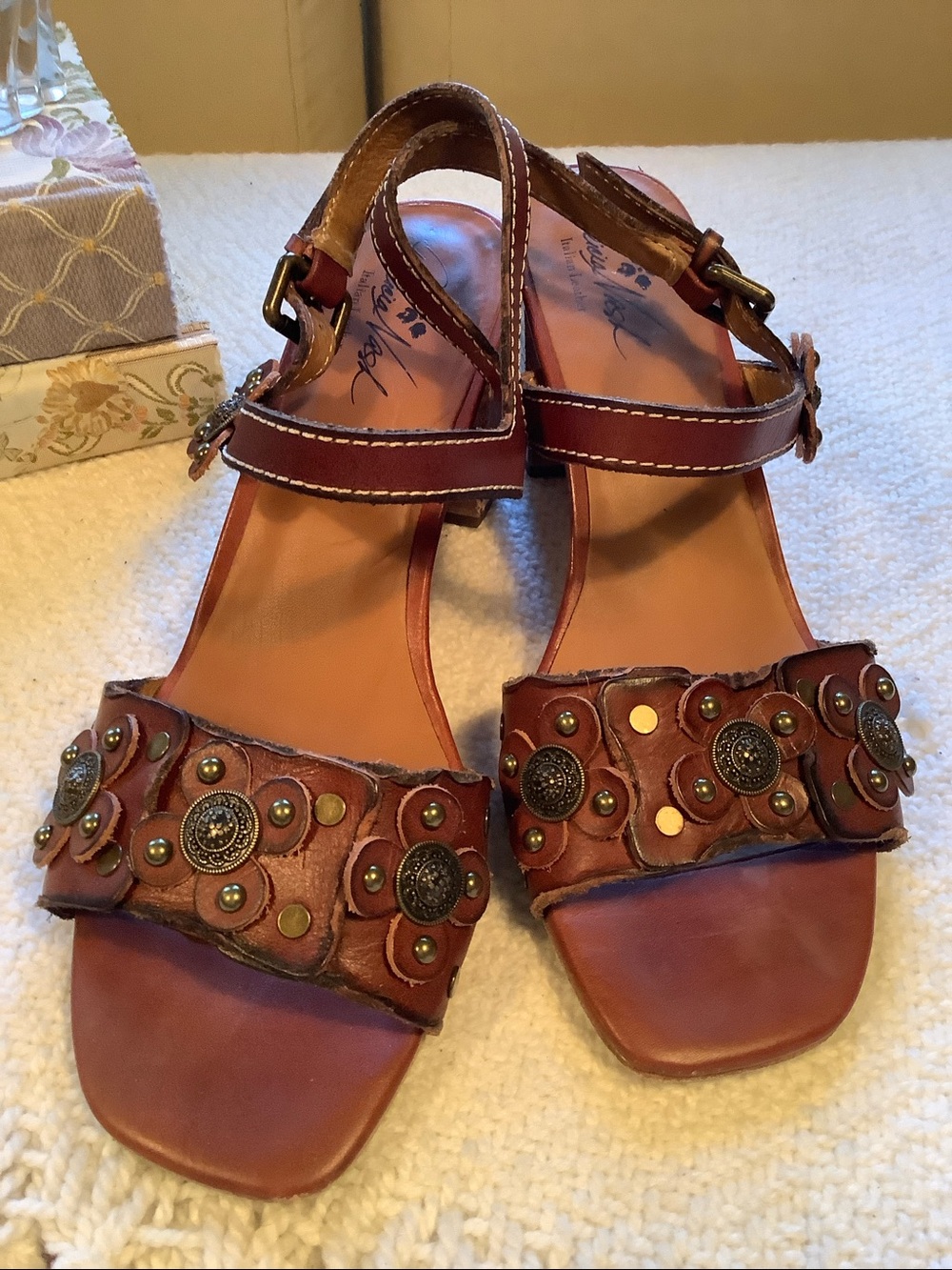 Patricia Nash "Leona" Brown Leather Heel Sandals